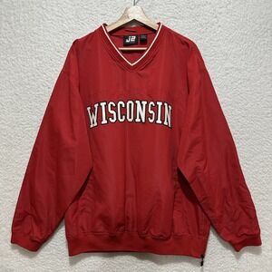 J2 Sport‎ Wisconsin Badgers Red Men's Size L Pullover V Neck Windbreaker Jacket